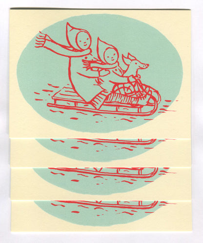 Sledging Christmas Cards (Pack Of 4)