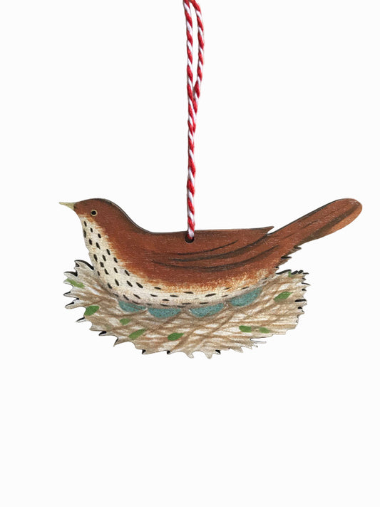 Thrush in Nest Wooden Hanging Decoration