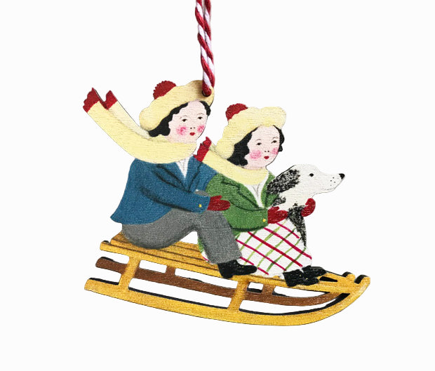 Tobogganing Wooden Hanging Decoration