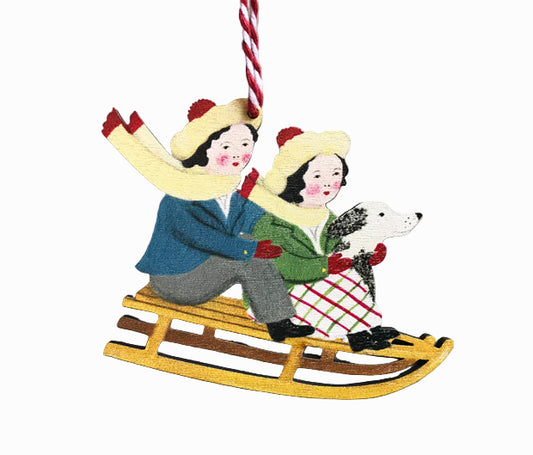 Tobogganing Wooden Hanging Decoration